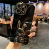 Luxury Cute Stand Rabbit Soft Phone Case för iPhone 14 13 12 11 Pro Max XS XR 7 8 Plus Mini Sock Proof Silicone Kickstand Cover L230619