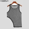 Men's Tank Tops INCERUN 2023 Sexy Leisure Waistcoat Summer Male Breathable Mesh Sleeveless See-though Round Neck Vests S-5XL