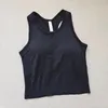 lu Yoga gilet sports d'été fitness avec coussin de poitrine côtelé froncement I dos court haut femme gilet sans manches intégré T-shirt