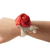 Meisjes Bruidsmeisje Pols Bloemen Bruiloft Boutonniere Satijn Rose Armband Hand Bloemen Bruiloft Supply Accessoires Kunstmatige