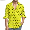 Men's Casual Shirts Yellow Polka Dot Shirt Autumn Black Spots Print Casual Shirts Harajuku Blouses Long Sleeve Print Clothing Plus Size T230714