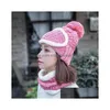 Party Hatts Wholesale Women Winter Warmer Three-Piece Set Hat Mask och Scarf Sticked Plus Veet Warm DH0506 T03 Drop Delivery Home Gar Dhnow