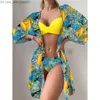 Dames Zwemkleding Driedelige Bikini Set Cover Dames 2023 Nieuwe Push Up Twist Zwemkleding Bedrukt Zwemkleding met lange mouwen Biquini Zwemkleding Zomer Zwemkleding Z230714