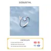 Real 925 Sterling Silver Cute tail moonstone Personality Adjustable Ring Fine Jewelry For Women Party Elegant Accessories L230704