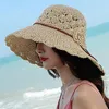 Szerokie brzegowe czapki koreańskie letni kapelusz na plaży Kwiat Składany nadmorski wakacyjny filtr przeciwsłoneczny Big Eaves Sun Sun Słomka czapka