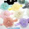 Diamond Pearl Large Flower Nylon Baby Headband Newborn Photography Props Headwear Girls Princess Mesh Chiffon Flower Hairband