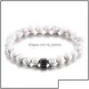 Braccialetti con fili di perline Gioielli 8Mm Pietra lavica nera Howlite Occhio di tigre Bracciali con perline di ematite Bracciale con diffusore di oli essenziali per W Dhlgs