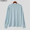 Camisetas Masculinas Tops Elegantes INCERUN Men Abotoaduras Design Blusa Solta Casual Streetwear Cor Sólida Manga Longa S-5XL 2023