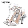 Sandals Eilyken Sexy Green Ankle Cross Strap Sandals Women Summer Fashion Open Toe Club Stripper Design Fretwork Heels Ladies Shoes 230714