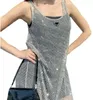 Femmes brillant strass robe Sexy haut court gilet mode Denim hauts de soutien-gorge sans manches fronde gilets femme robes