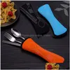 Set di stoviglie Picnic all'aperto Set di stoviglie in acciaio inossidabile portatile Attività Viaggi Tre pezzi Forchetta Cucchiaio Bacchette con scatola Pp Dh7Os