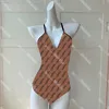 Moda de banho feminina monokini com letras completas sexy estampada sem costas maiô marca maiô com decote em V peça única