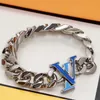 Europe America Fashion Chain Necklace Bracelet Men Women Silver-Colour Metal Enamel V Letter Thick Chain Jewelry Sets M00907 M0919M