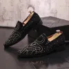 European Luxury Male Punk Web Celebrity Oxfords Rhinestone Men's Dress Shoes Slip-on Lazy Designer Loafers Moccasins