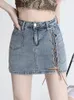 Skirts Beach Shorts 2023 Front Lace-Up Women's Denim Buttons High Wasit Jeans Female Straight Mini Summer