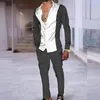 Fatos de Treino Masculino Moda Masculina Gradiente Impressão Digital Conjunto de Duas Peças Roupas de Escritório Primavera Outono Casual Camisa com Botão de Lapela e Calça Comprida