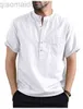 T-shirts pour hommes taille américaine homme solide blanc bleu T-shirts 2023 été nouvelle vente chaude hommes coton lin mélangé polos à manches courtes S-2XL L230713