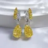 Dangle Earrings Female Sparkling Moissanite Drop 925 Sterling Silver Yellow Diamond Pearl Elegant Dangler Ladies Wedding Bridal Jewelry