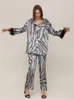 Vêtements de nuit pour femmes hiloc zèbre à rayures en satin pyjamas avec plumes de pyjama de pyjama single-sein de vêtements à domicile mode 2023