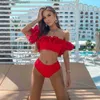 Women's Swimwear Lorylei summer red sexy bikini suit tassel bikini beach pool 2023 swimsuit women's Sling swimsuit bikini B497 Z230717