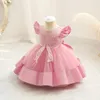 Flickaklänningar sommar småbarn flickor prinsessan fest födelsedag klänning paljetter fjäril båge fairy tulle mesh spädbarn baby bollklänning barn 1 år