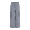 Kadınlar İki Parçalı Pantolon Sıradan Pantolon Düz Renk Düşük Bel Uzun Düz Bacak Kargo Bahar Sonbahar Gri Beyaz S M L 230714