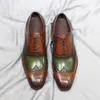 Итальянский стиль 3706 Мужские крылышки Oxfords Осуренные кожаные мужские шнурки формальные офисные свадебные туфли для мужчин
