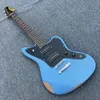 Rhxflame Custom Fano Alt De Facto JM6 Metallic Blue Relic Elektrische Gitaar Zwart P90 Pickups Zwarte Slagplaat