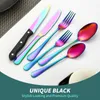 Dinnerware Sets 24 Pieces Western Dessert Golden Steak Fork And Spoon Stainless Steel Tableware Set For Four People