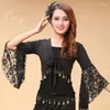 Stage Wear Belly Dance Shirt Top Tribal Lace Butterfly Sleeve Wrap India Bollywood Girl For Christmas Purple