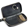 Brieftaschen Mode Vintage Echtes Leder Brieftasche Männer Frauen Multifunktions Zipper Schlüssel Fall Tasche Halter Haushälterin Schlüssel Organizer
