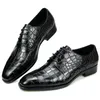 Alligator Genuine Mens Shoes Printing Fashion Leather Dress Formal Oxfords Male Lace Up Zapatos De Hombre 513