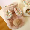 Dog Apparel Warm Cat Coat Princess Clothes Pink White Pet Jacket Winter Soft Fake Fur Floral Ears Parka For Girls Small Dogs