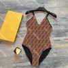 Moda de banho feminina monokini com letras completas sexy estampada sem costas maiô marca maiô com decote em V peça única