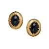 Oreille manchette français rétro haut de gamme sensation métal ovale boucles d'oreilles en pierre noire adaptées à la mode féminine lumière luxe température bijoux fille cadeau 230714