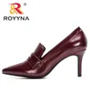 Sandaler Royyna Designers Original Top Quality Women Pumpar Point Toe Thin Heels klänning Sko fina läder bröllopskor feminimo 230714