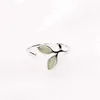 Hot Sale Korean Green Opal Leaf Leaves 925 Sterling Silver Open Rings for Women Girls Ladys Fashion Jewelry Gift YRI135 L230704