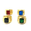 Fashion Retro Gold Dragon Totem Stainless Steel Rings For Men Blue Rhinestone Rings Of Size 7 8 9 10 11 12