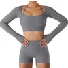 Yoga Outfit Set Femmes Sans Soudure Sport Sport Soutien-Gorge À Manches Longues Crop Top Gym Leggings Shorts Vêtements D'entraînement Pour 230713