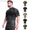 Camisetas masculinas novas camisa tática militar ao ar livre de algodão camuflado de manga curta camiseta de secagem rápida para acampamento ao ar livre roupas de caça caminhadas camisa L230713