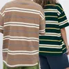 남성용 T 셔츠 2023 여름 빈티지 충돌 줄무늬 티셔츠 시티 보이 코튼 느슨한 둥근 목에 둥근 목 짧은 슬리브 y2k 대형 셔츠