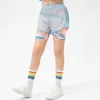 Girls' Fake Two-piece Printed Sports Shorts Liner Pocket Fitness Running Shorts, Children's Yoga Dance Training Shorts