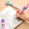 Color Cartoon Sequin Ten Press Ballpoint Pen Student Multicolor Crayons Combination Handbag Study Stationery Gift Prize