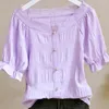 Women's Blouses Casual Purple Chiffon Blouse For Women Elegant Office Short Sleeve Top Female Fashion Slim Shirts Woman JNF49