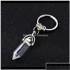 Keychains Lanyards Aessory Chakra Hexagon Prism Natural Stone Keychain Key Ring Handväska hänger Fashion Jewelry Gift W6A3L Drop de Dhdyl