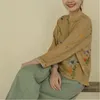 女性用ブラウス中国のスタイルのシャツとトップス女性向けの高品質のo-neckナインスリーブプレートボタン2023秋のヴィンテージラミーミュージャー