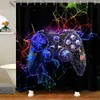 Cortinas de chuveiro modernas gamer cortina de chuveiro controlador de videogame cortina de banho decoração de quarto brilhante geometria colorida cortinas de banheiro à prova d'água