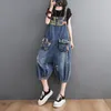 Women's Jeans Fashion Streetwear Print Denim Overalls For Women Dungarees Straps Baggy Rompers Pants Loose Wide Leg Jumpsuit Q132