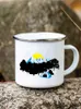 Mokken Avontuur Bos Berg Print Emaille Creatieve Koffie Water Melk Cups Camping Mokken Handvat Drinkware Kampvuur Camper Mok Geschenken R230713