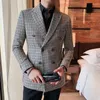 Ternos masculinos 2023 Jaqueta Calça Moda Houndstooth Terno Casamento Casaco Casaco Casaco Houndstooth Traje Casaco Xadrez Duplo